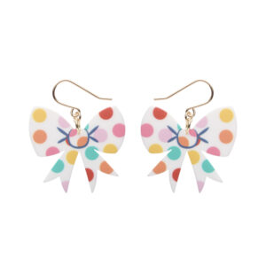 Polka Dot Bow Drop Earrings White - Day at the Fair - June 25 - Erstwilder