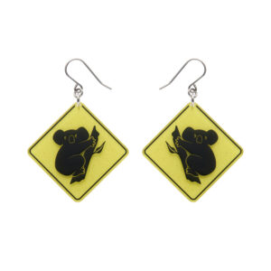 Koala Sign Drop Earrings - Yellow - Australiana Aug 25 - Erstwilder