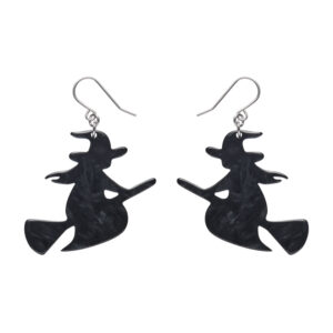 Flying Witch Drop Earrings - Black - Haunted At Heart 2025 - Erstwilder