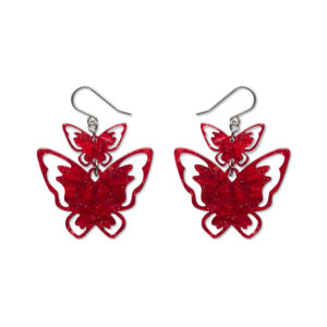 Double Butterfly Drop Earrings - Red - By Your Side - Apr26
