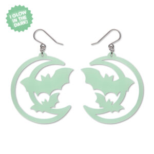 Moon and Bats Drop Earrings Glow in the Dark - Midnight Mischief - Sept 26